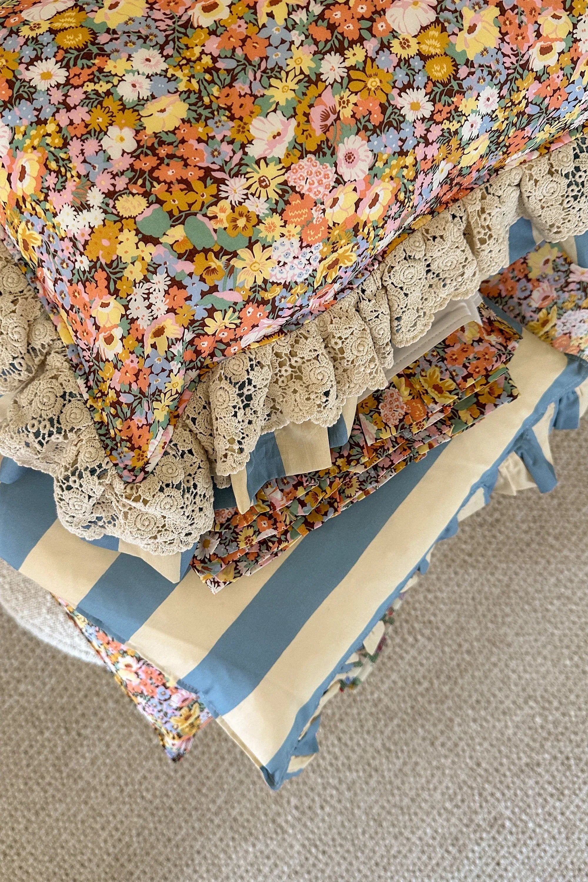Frill Edge White Pillowcase made with Liberty Fabric THORPE YELLOW