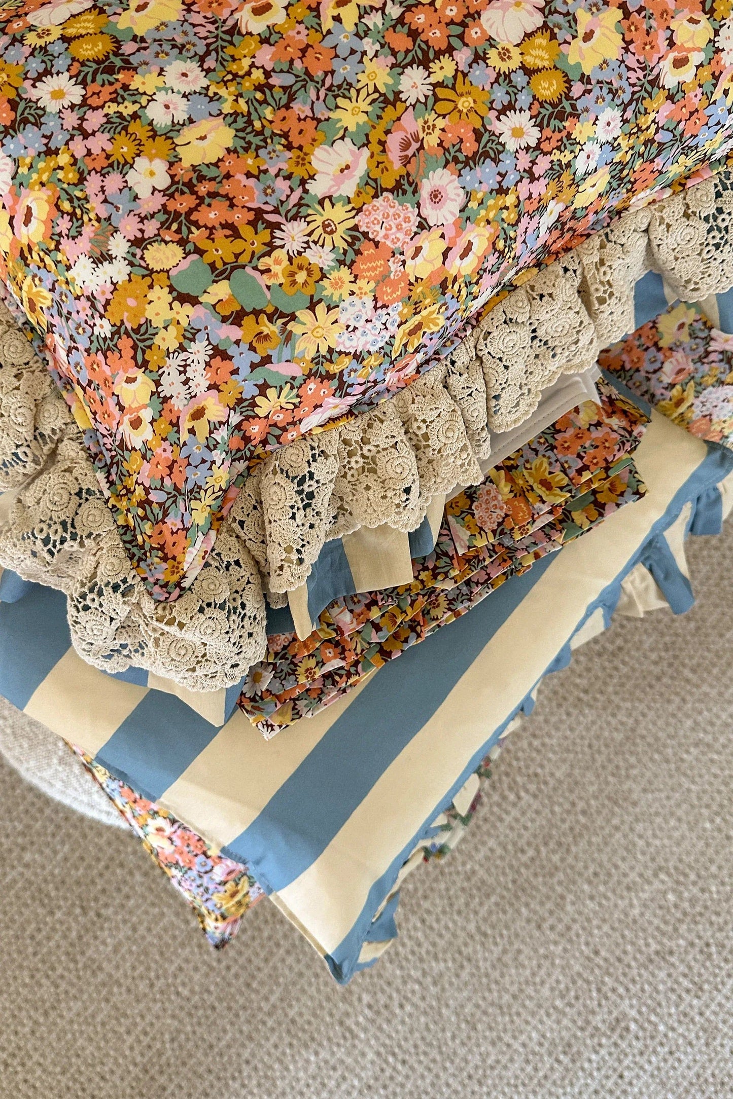 Frill Edge White Pillowcase made with Liberty Fabric THORPE YELLOW