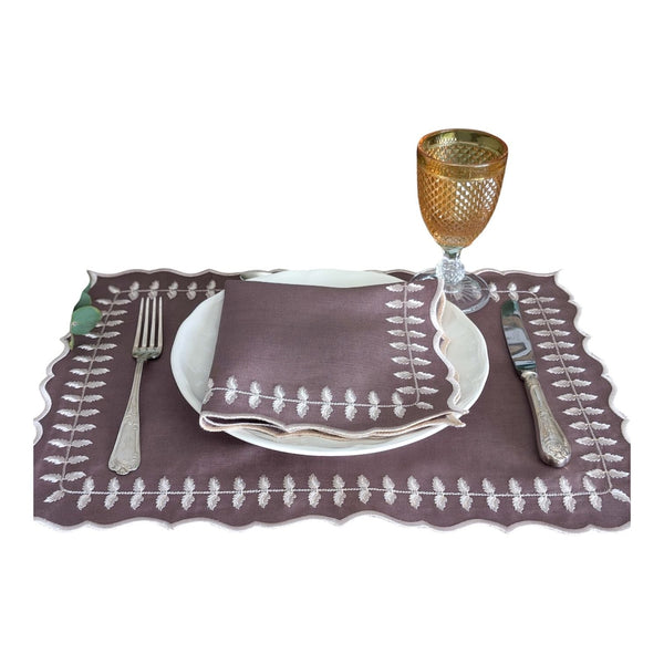 Provence- Brown Linen Garland Placemat and Napkin Set