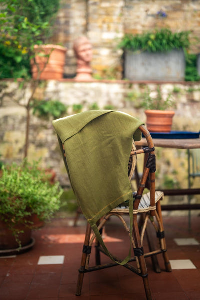 Fern Green Apron with Ochre Hemstitch
