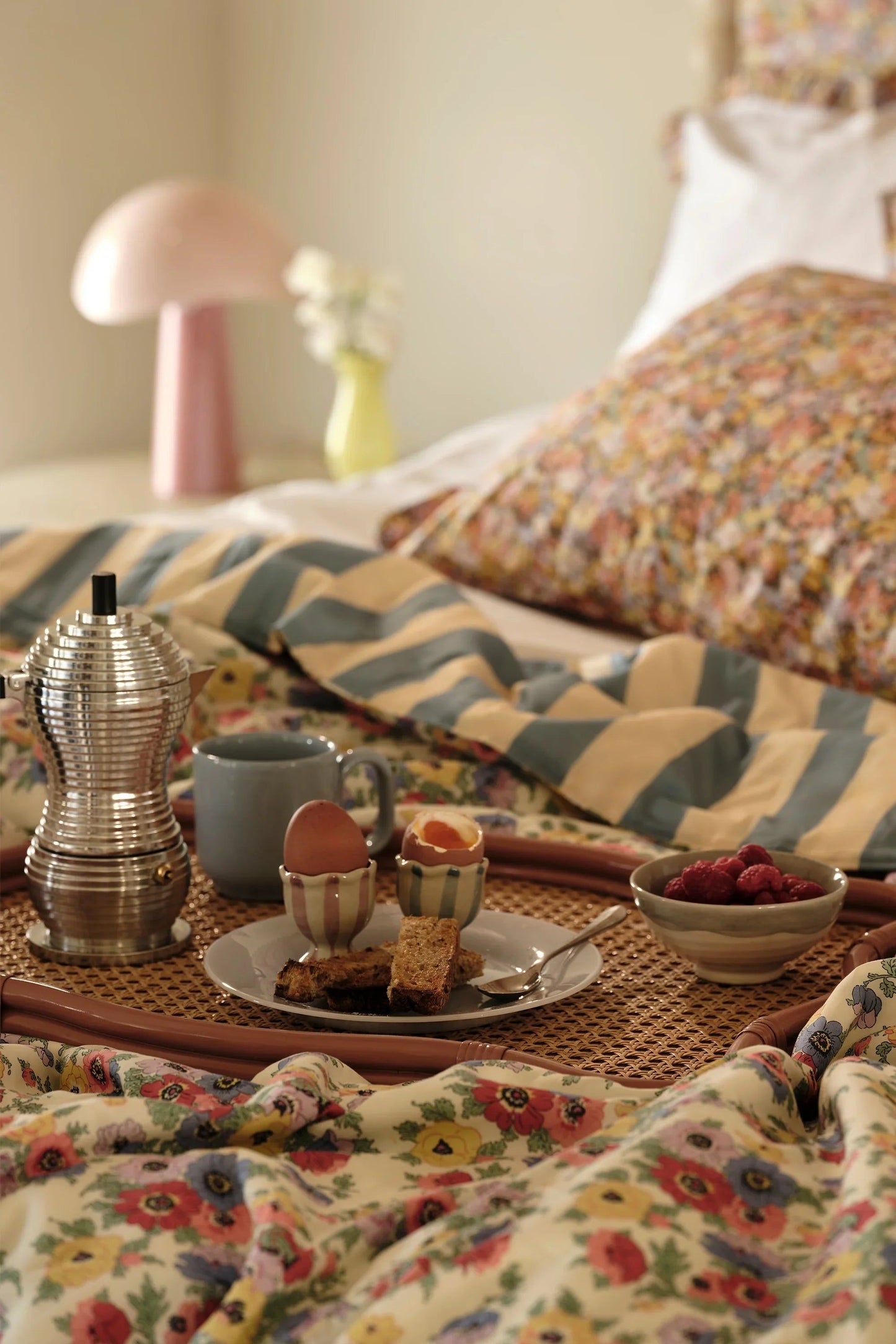 Frill Edge White Pillowcase made with Liberty Fabric THORPE YELLOW