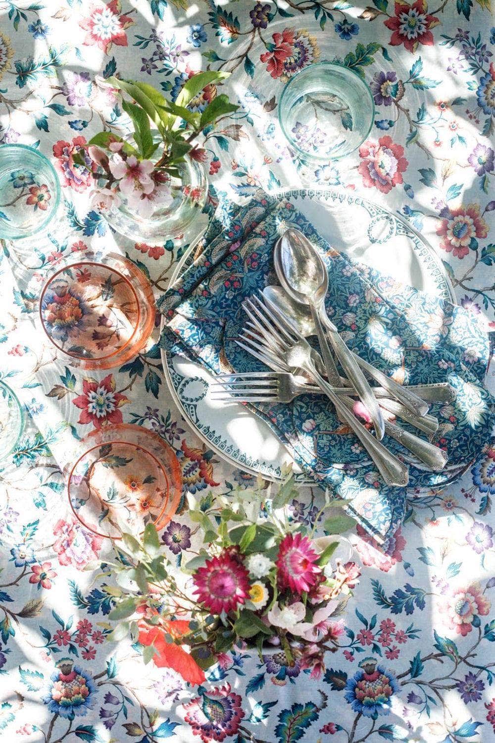 Reversible Stitch Napkin Set Made With Liberty Fabric Strawberry Thief & Capel