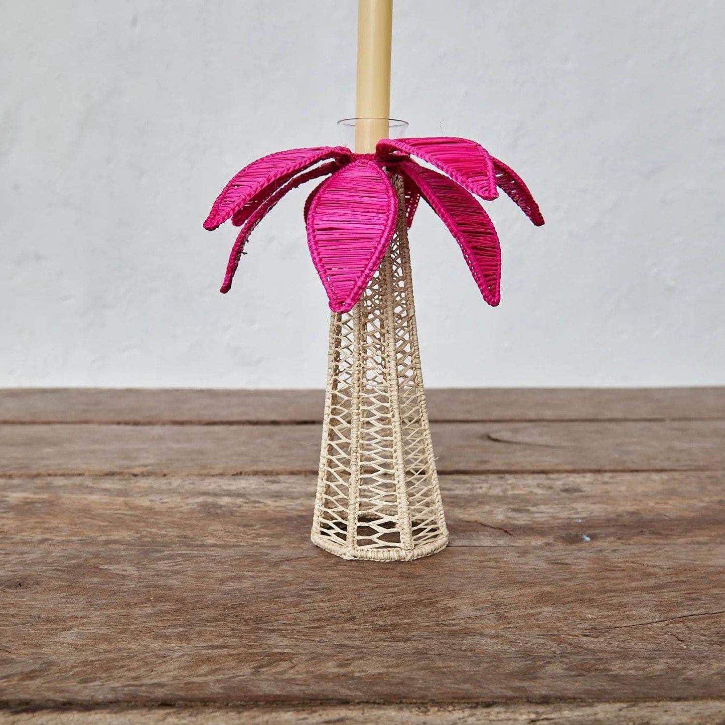 Large Fuschia Iraca Palm Tree Candleholder