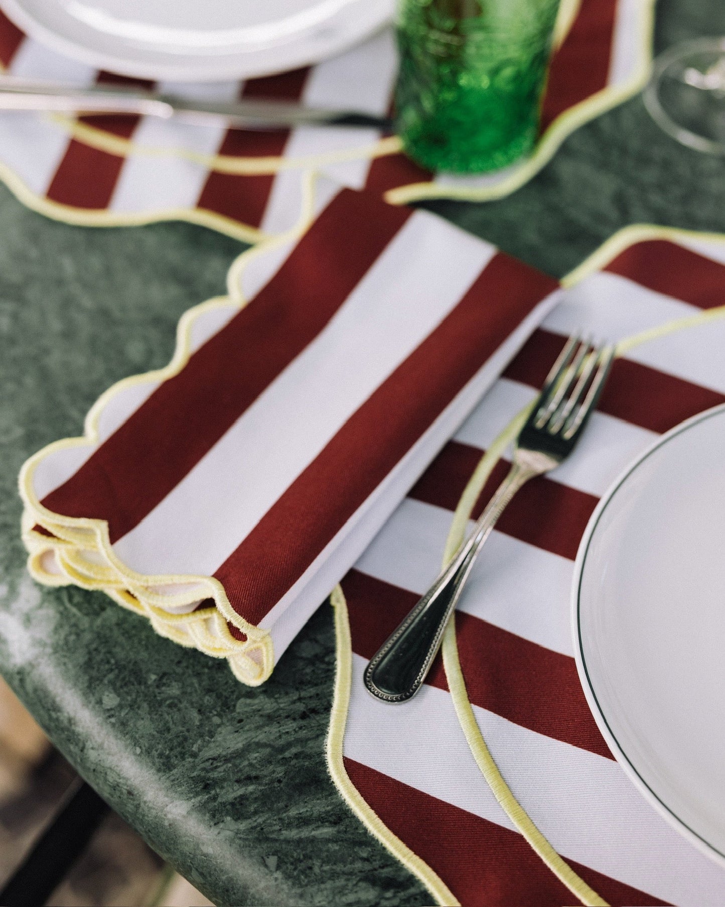 Ondulado Wavy Napkin, Blue Stripes With Bordeaux