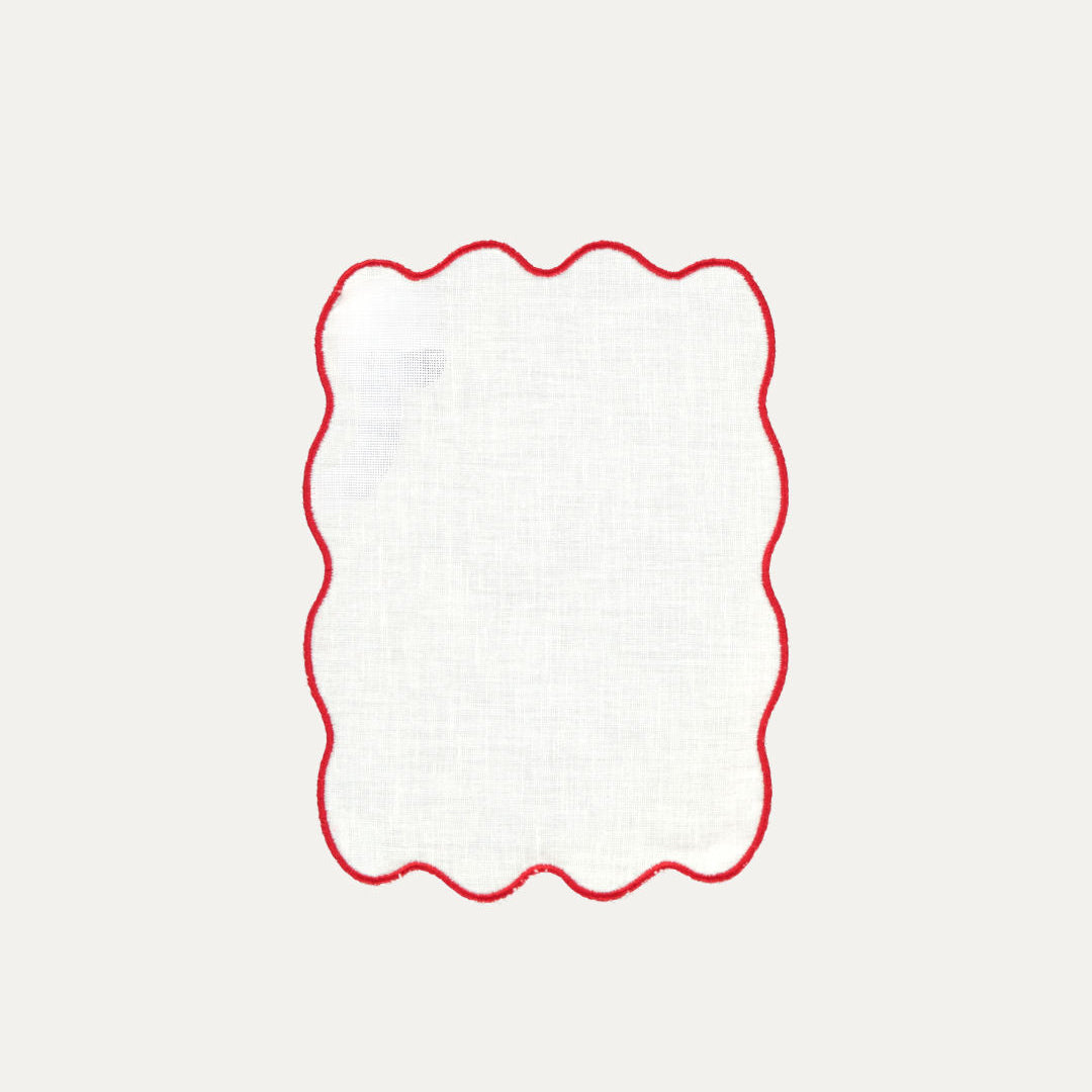 Palma Cocktail Napkin, White with Red
