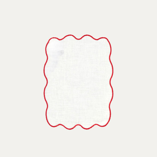 Palma Cocktail Napkin, White with Red