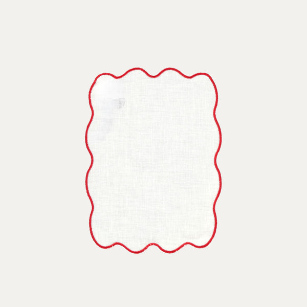 Palma Cocktail Napkin, White with Red