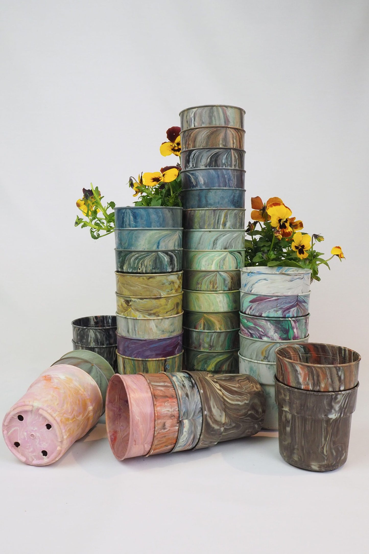 3 Vintage Marbled Plant Pots