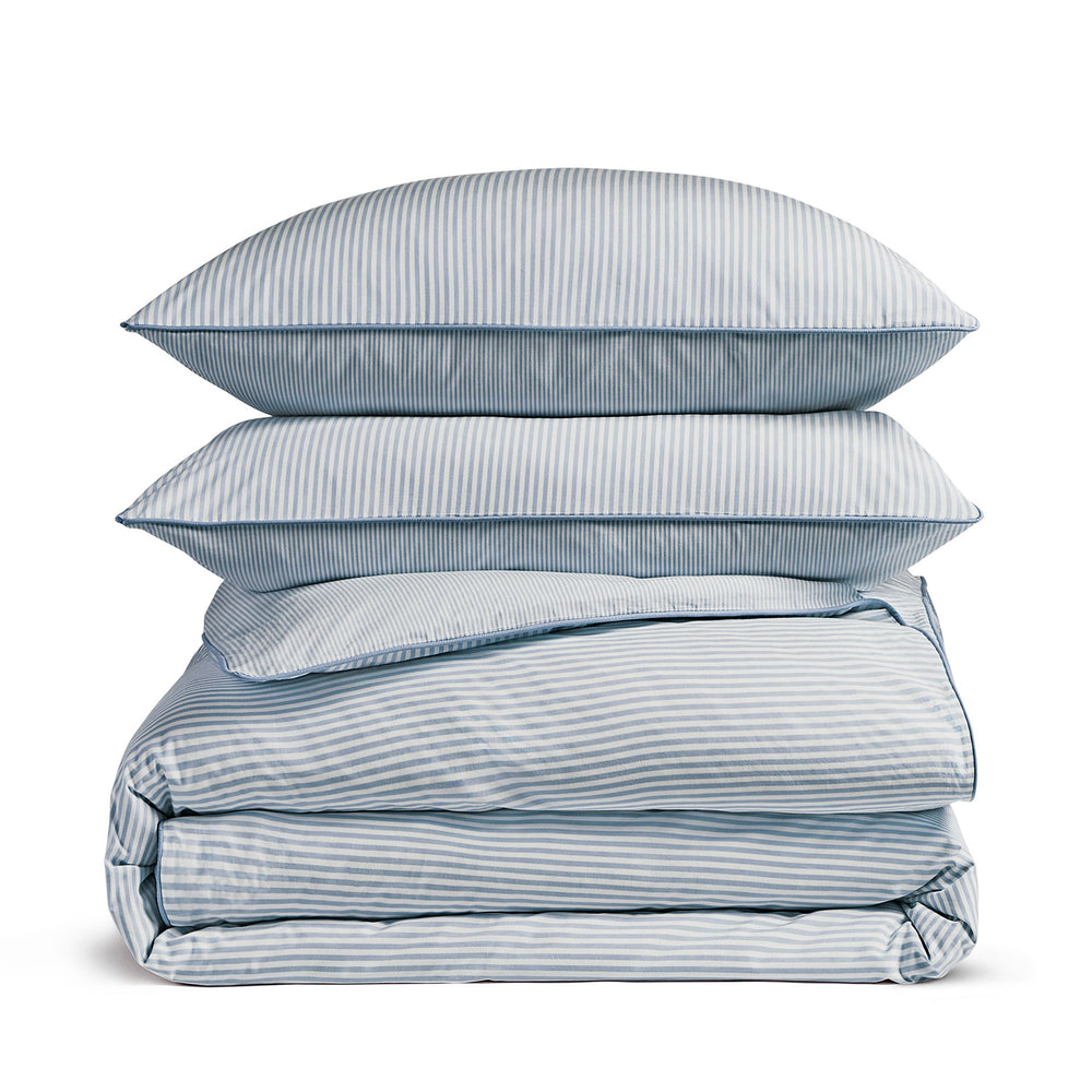 Luxury Organic Cotton Blue Striped Bedding Set
