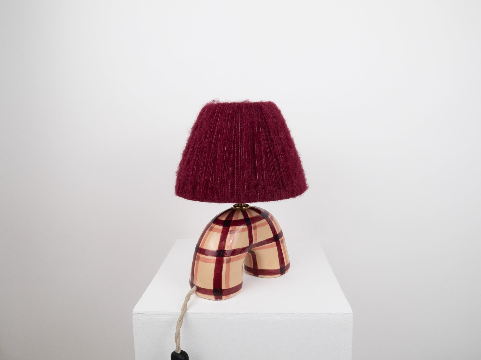 'Me' Table Lamp - Maroon Gingham