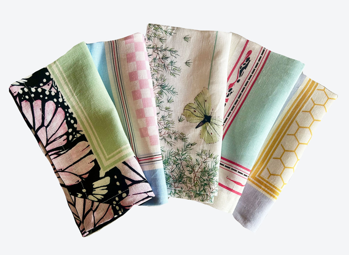 Mixed set of 6 Beasties, Butterflies and Bumble Linen Napkins