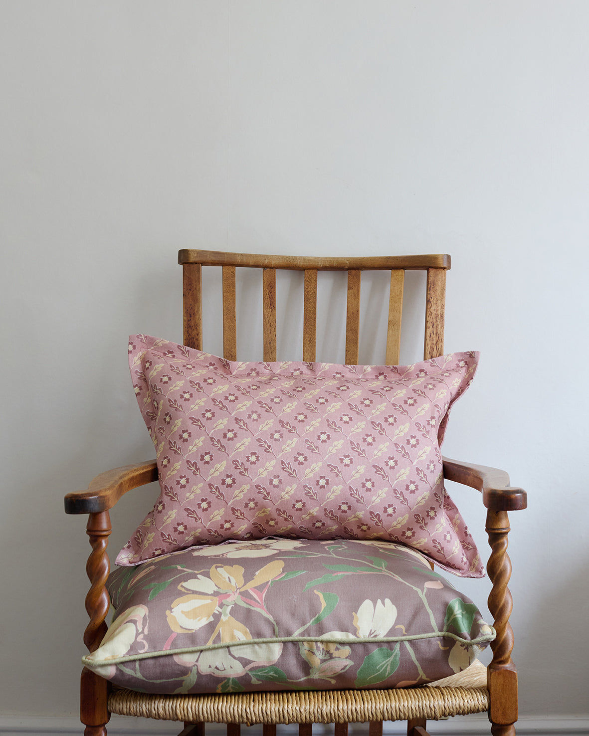 Oxalis Oak Linen Cushion - Rose - Rectangular