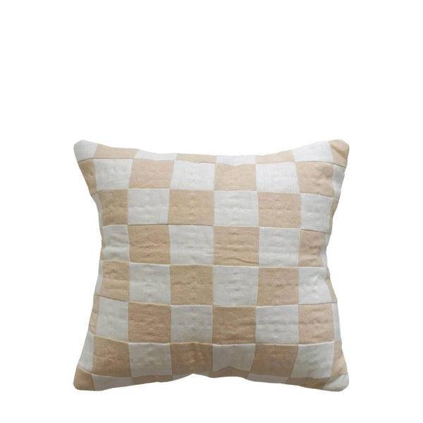 Square Chequered Cushion in Cream