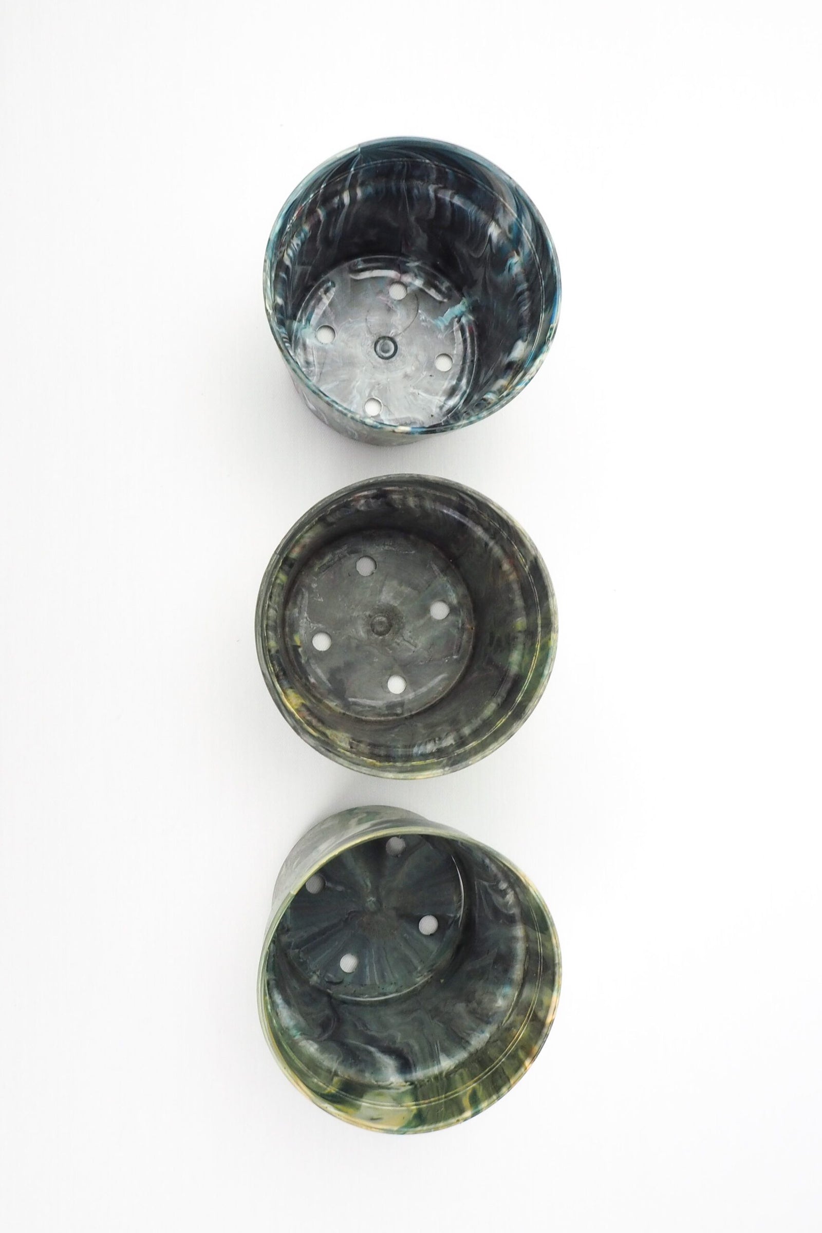3 Vintage Marbled Plant Pots