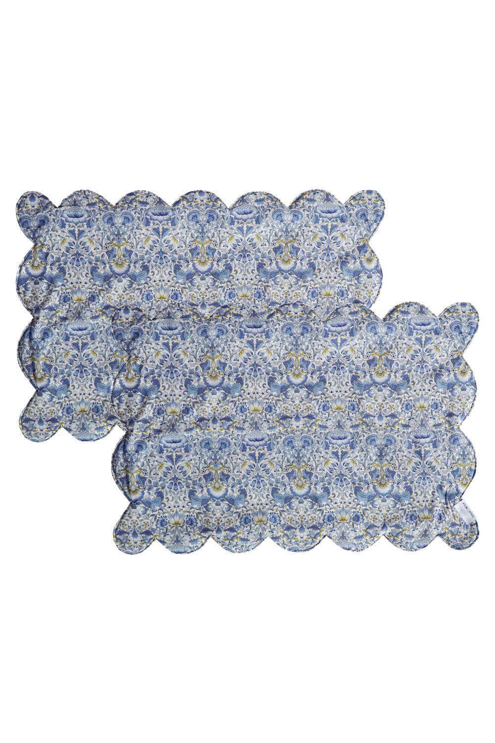 Reversible Scalloped Placemat Made With Liberty Fabric Lodden China Blue & Sambourne Yellow