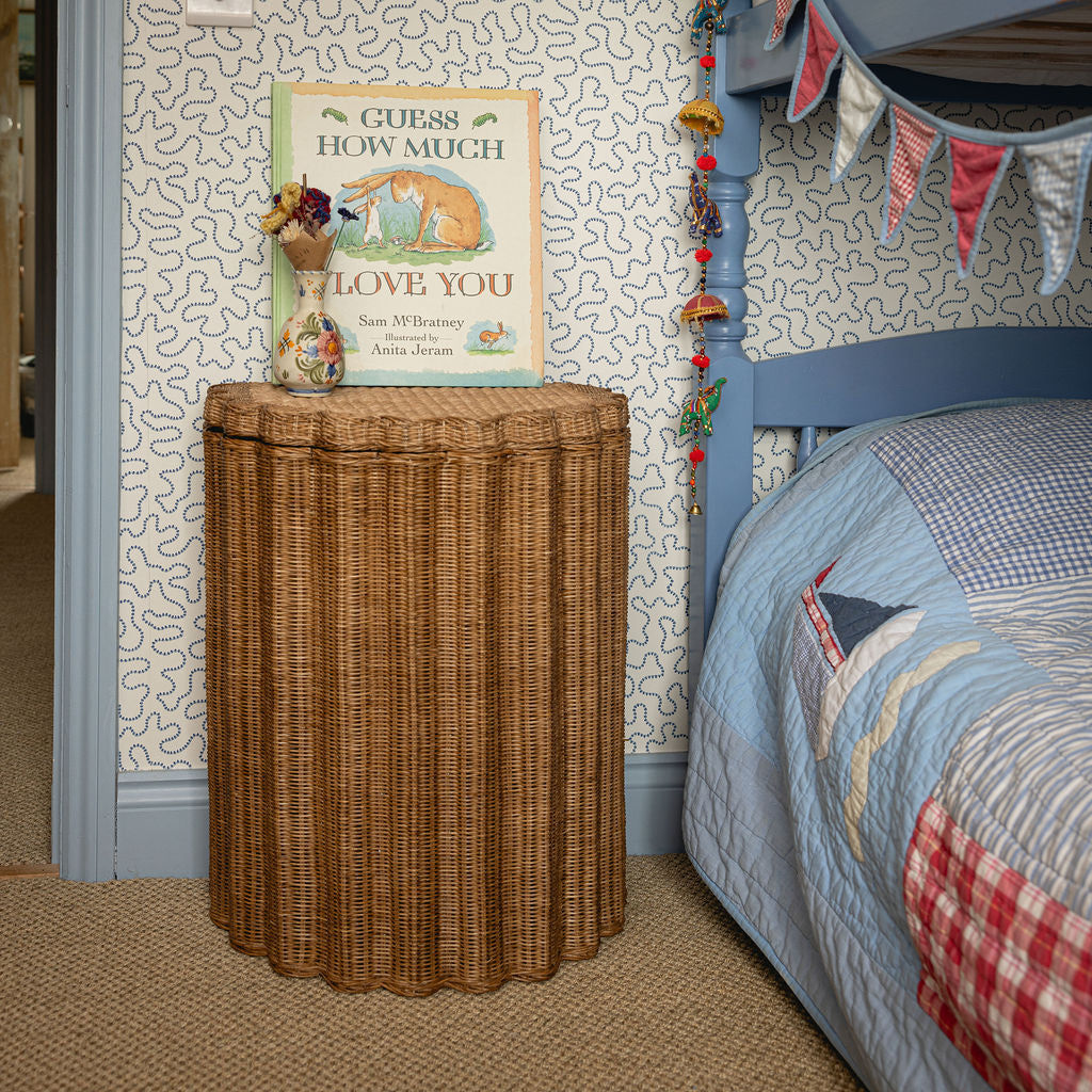 Shell Rattan Side Table, Oak