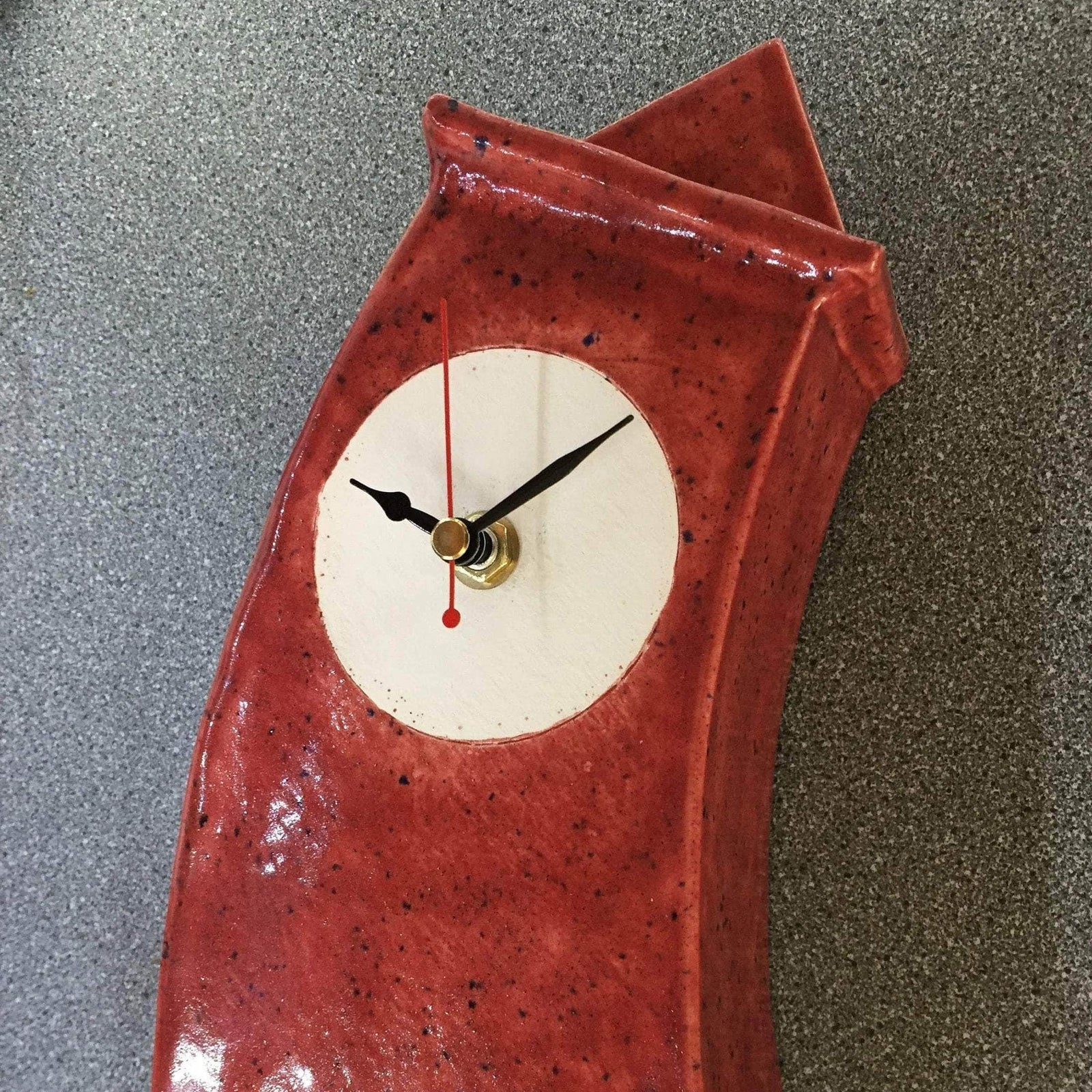 Wonky Ceramic Clock for Desk, Shelf, Mantel, Table speckled red glaze