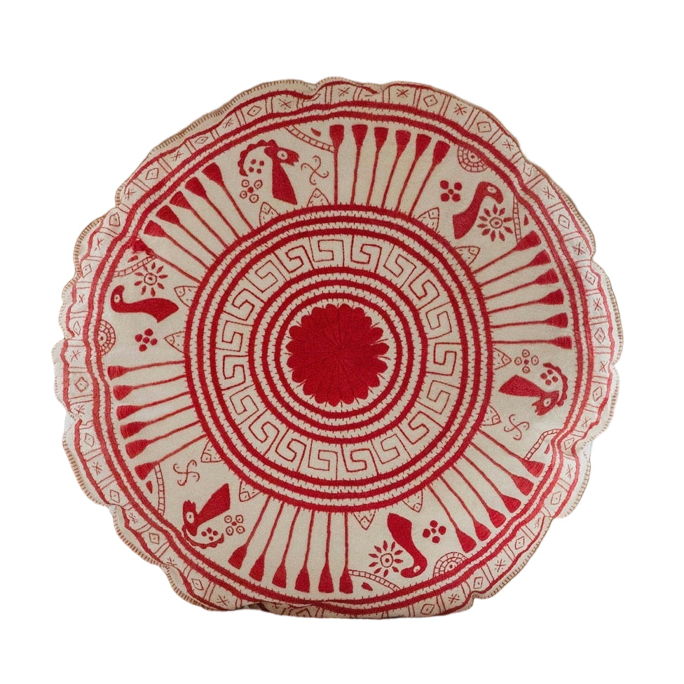 Mycenaean Bloom Vintage Pillow - Red