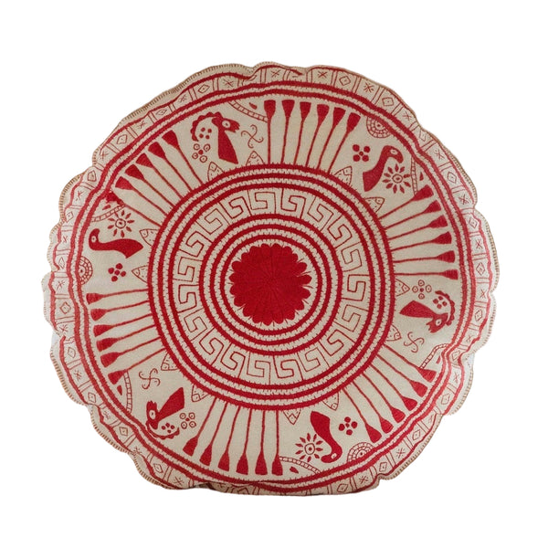 Mycenaean Bloom Vintage Pillow - Red