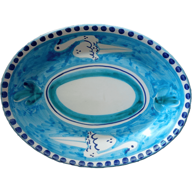 Oval Plate 30cm Blue Ostriches