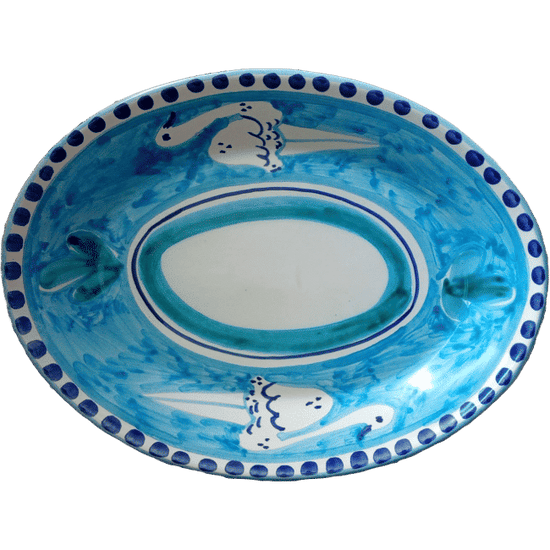 Oval Plate 30cm Blue Ostriches