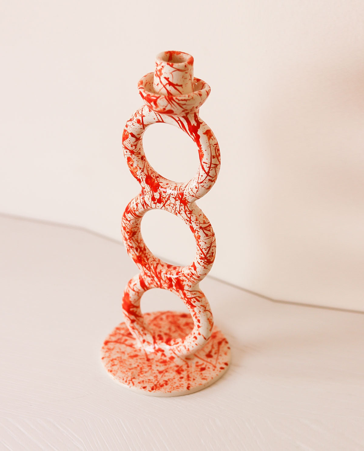 Handmade Ceramic Candlestick Orange Splash