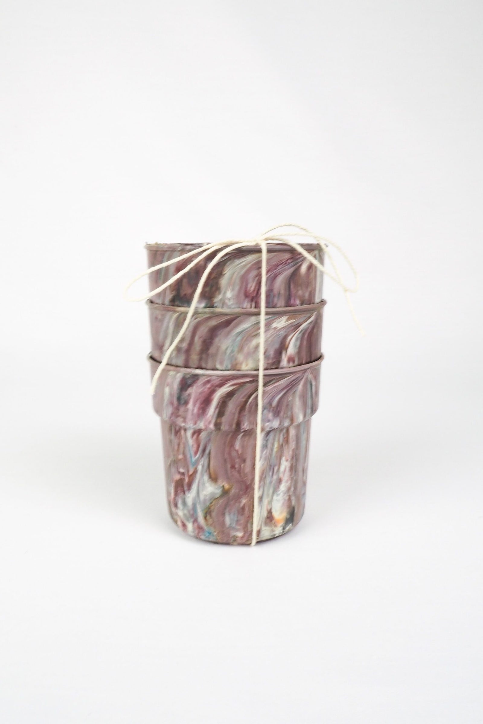 3 Vintage Marbled Plant Pots