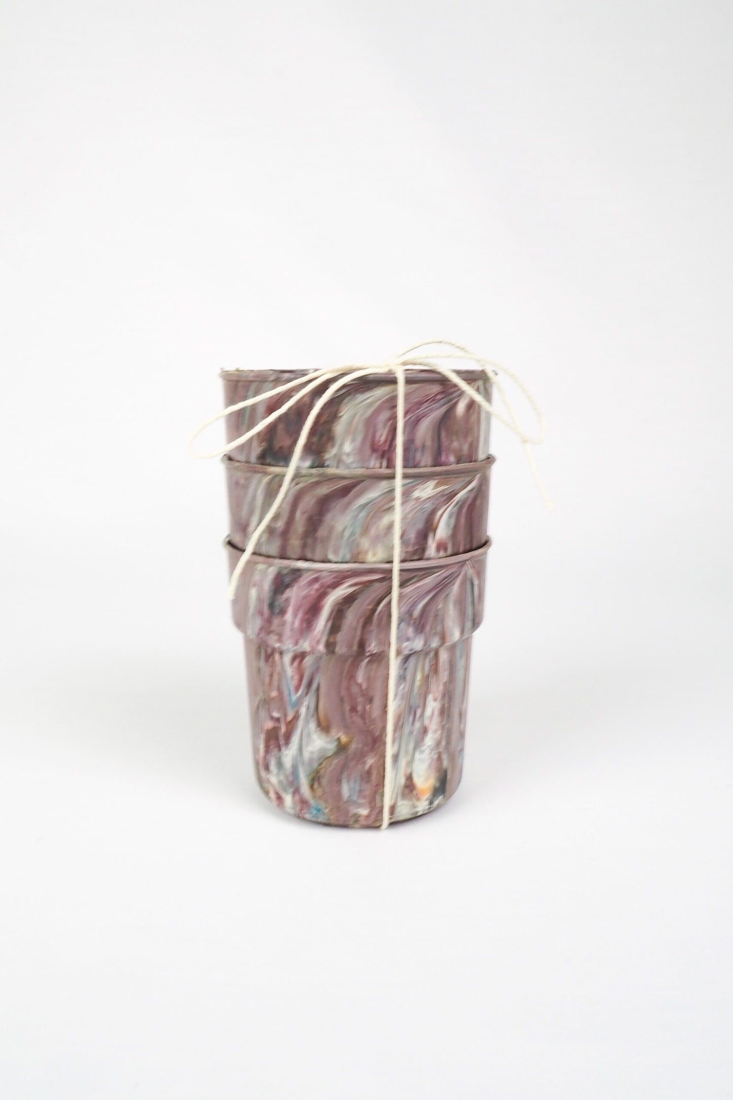 3 Vintage Marbled Plant Pots