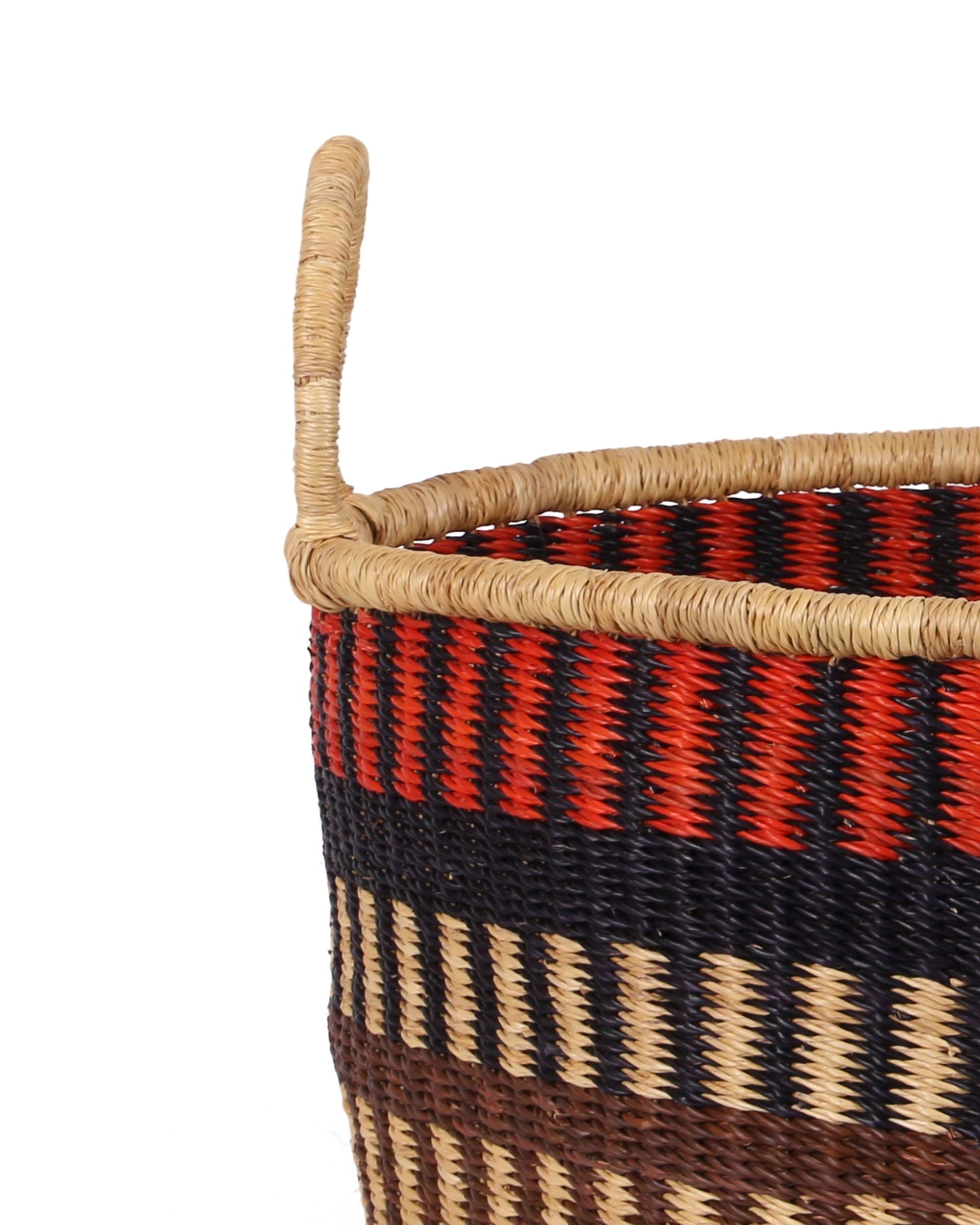 SIBIRI: Medium Orange, Black and Brown Floor Storage Basket with Handles