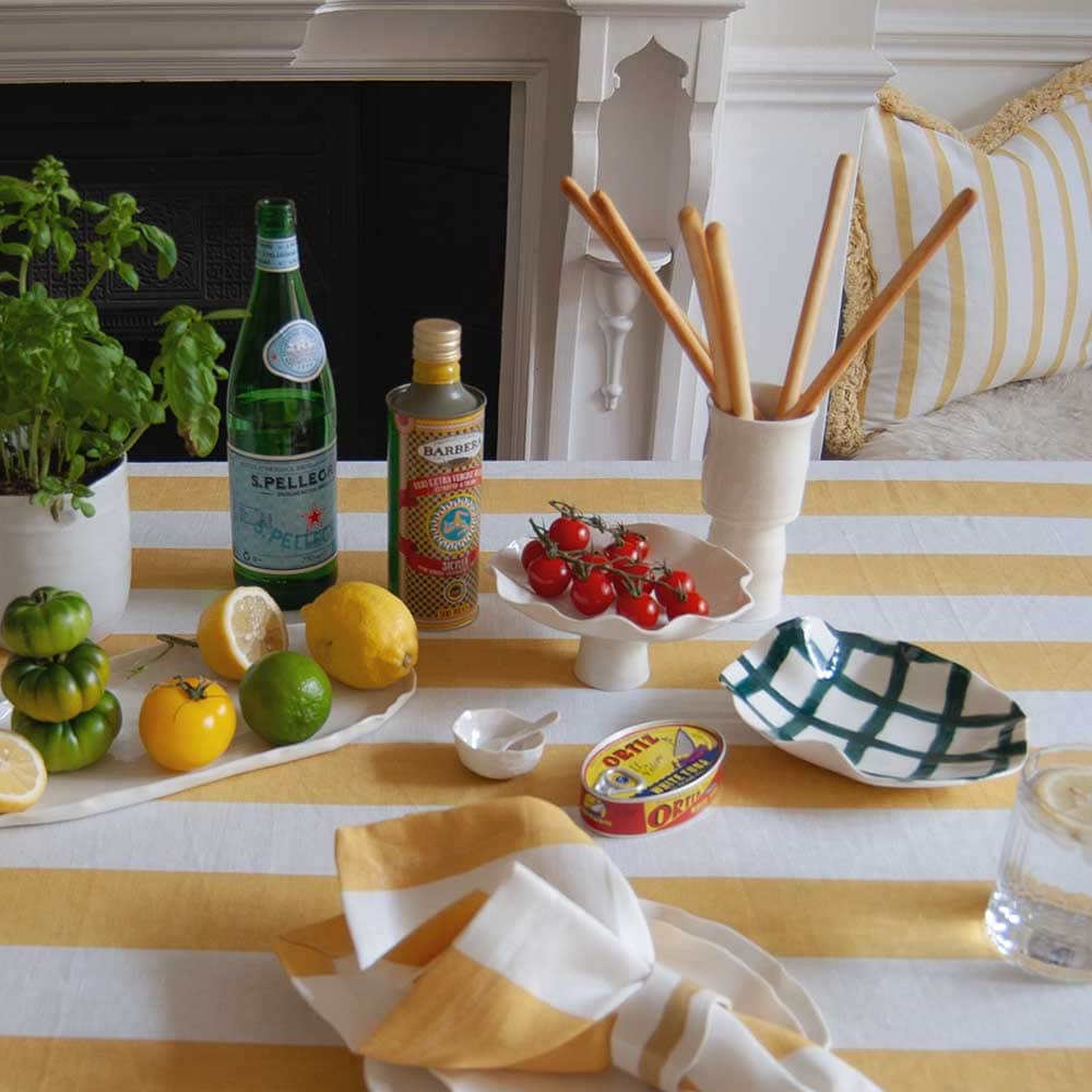 Yellow Striped Rectangle Tablecloth Ruffle