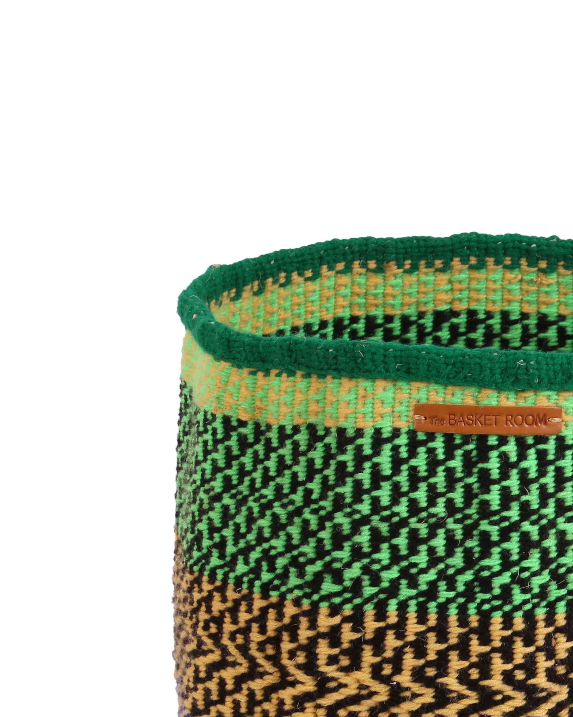 WALI: Large Green, Black and Pink Wool Basket