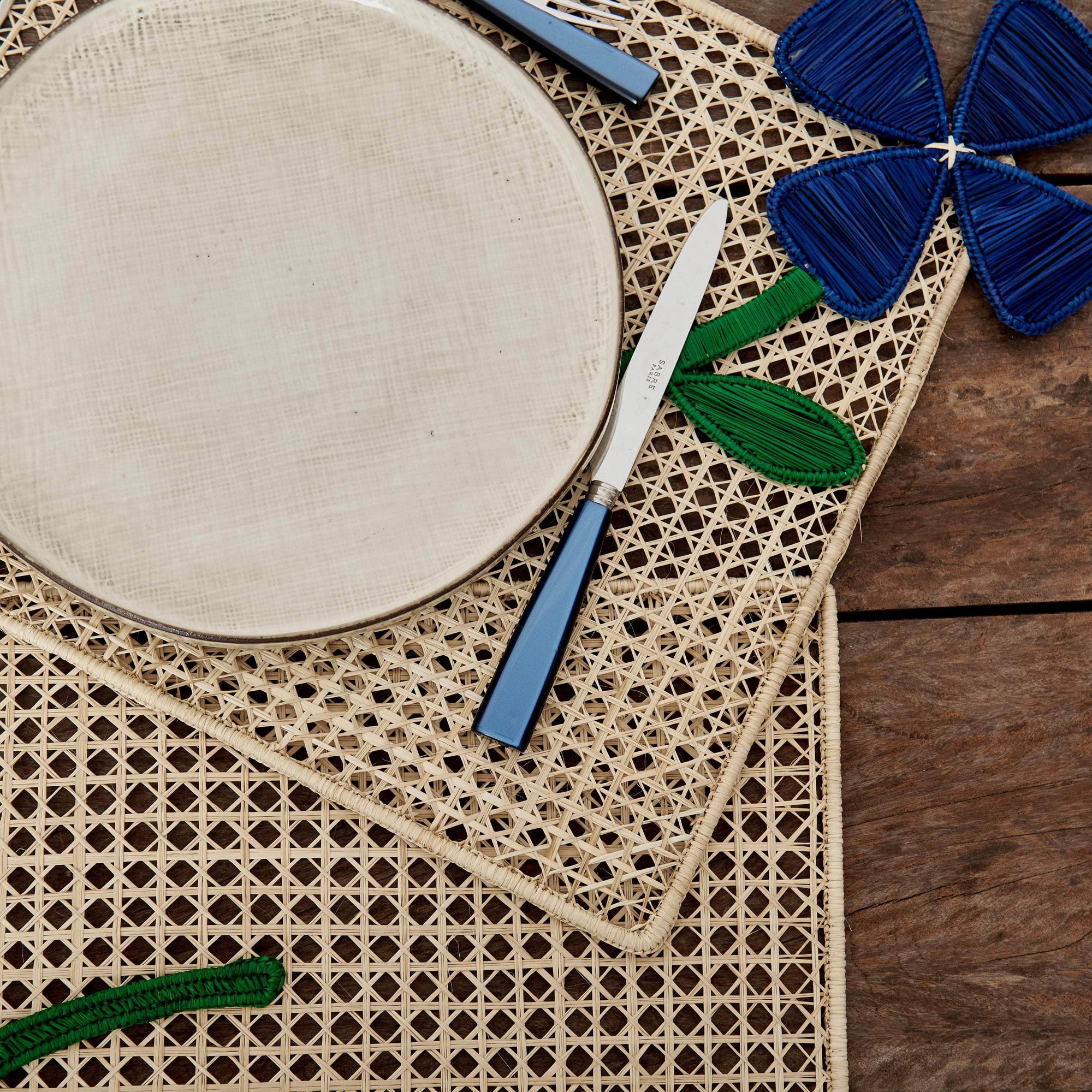 Blue Flower Rectangular Iraca Placemat