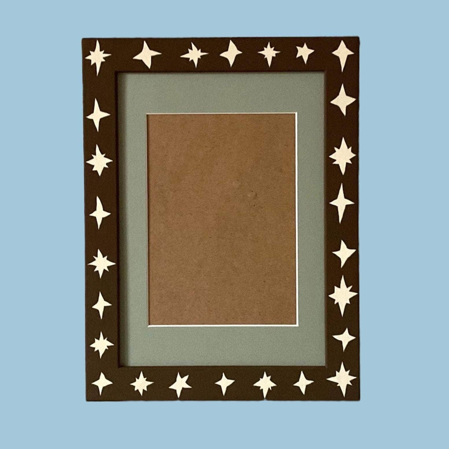 Painted Wood Picture Frame, Brown Wonky Stars