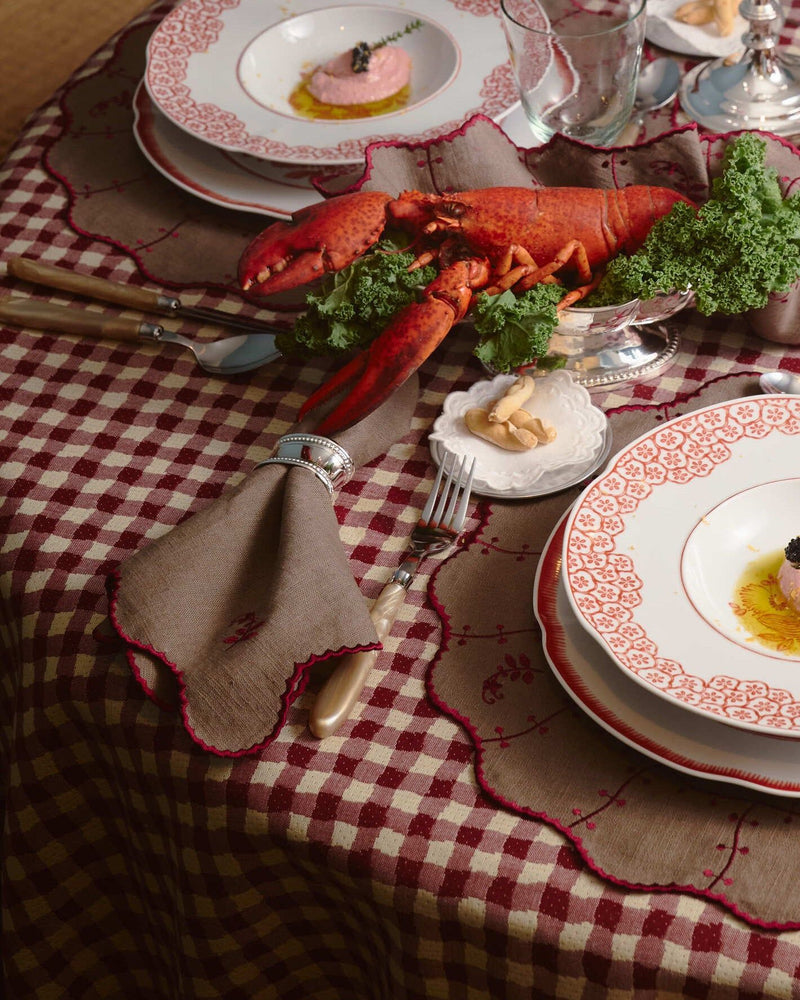 Jasmim Napkin, Brown with Burgundy