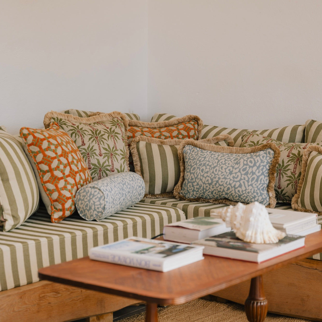 Double sided cushion Laura Olive & Spice x Jackie Caramel & Ecru