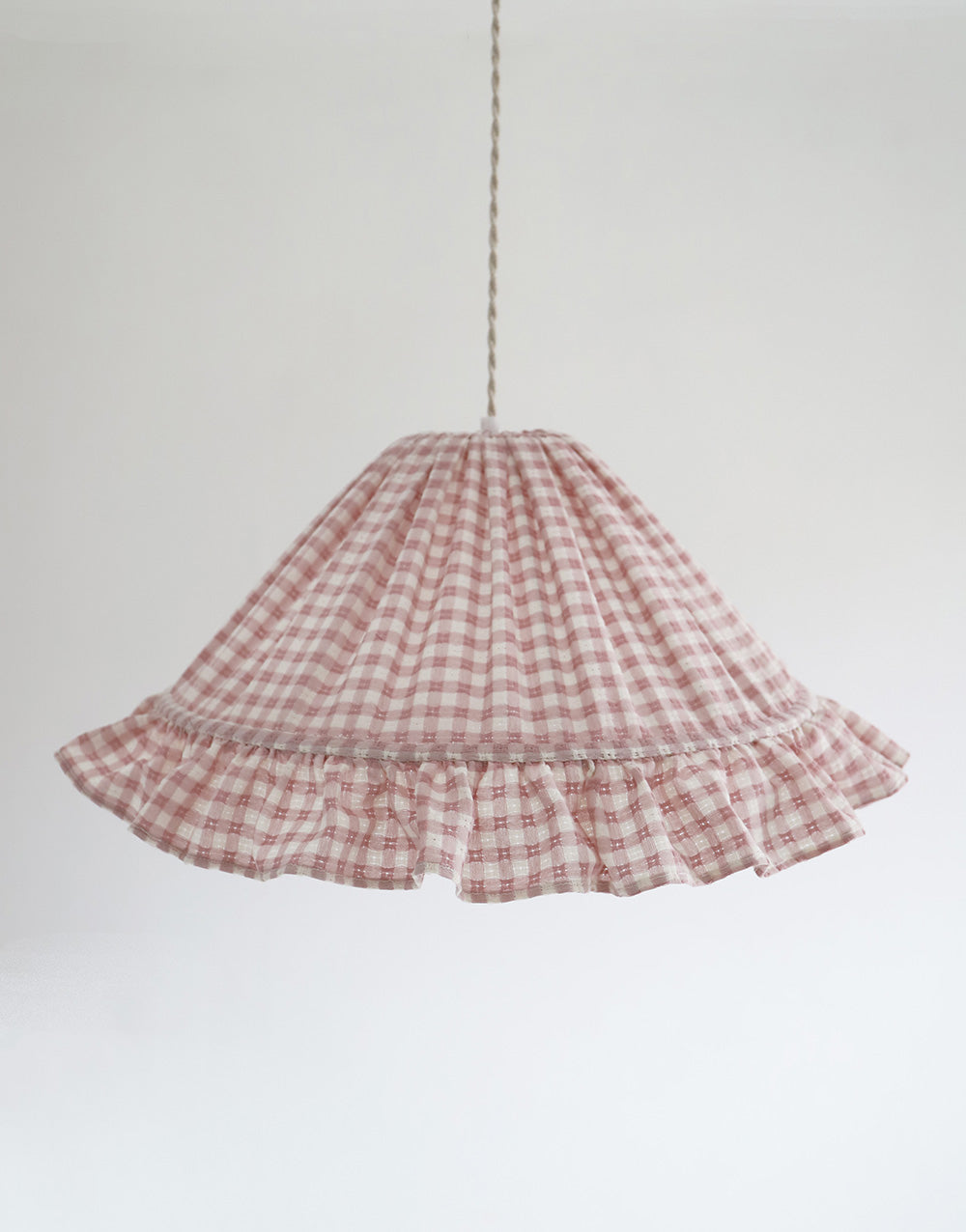 Conical Pendant Light With Ruffle Emilia “Petits Carreaux Rose”