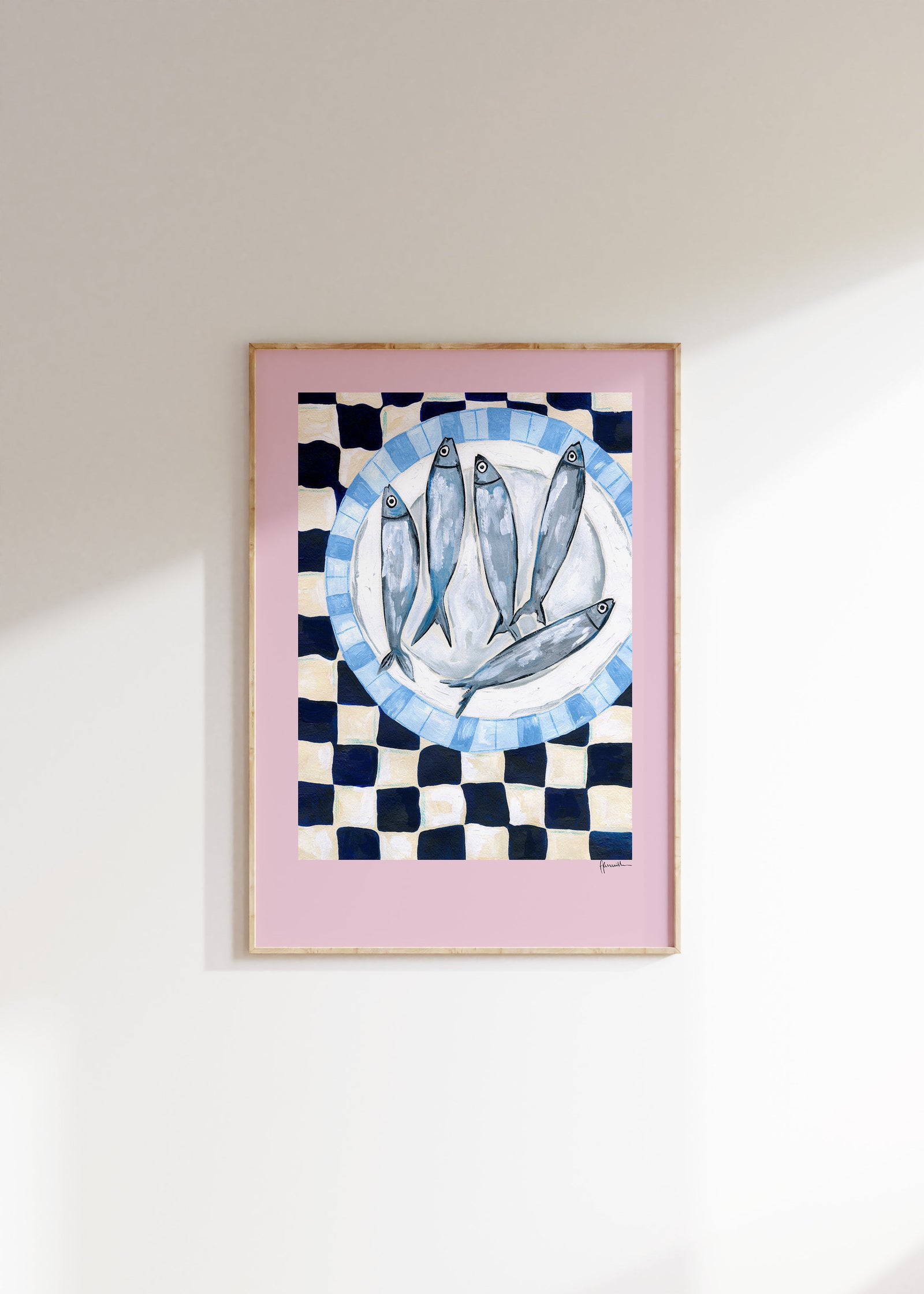 Sardines on Checkerboard Print