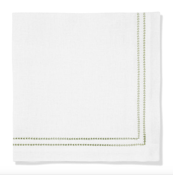 Set of Botanical Green Double Hemstitch Edge Napkins