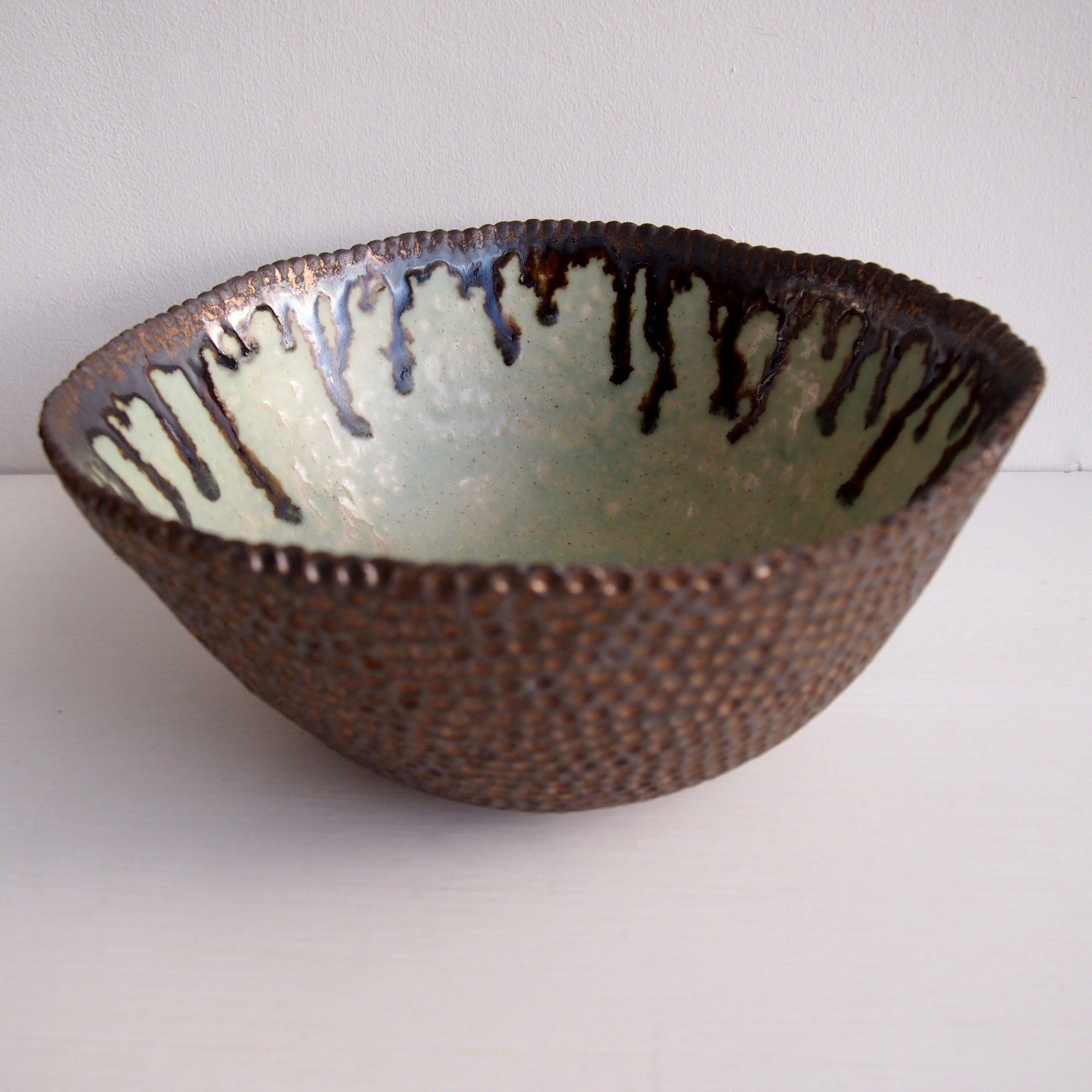 Handmade Large Turquoise and Gold Ceramic Fruit Bowl
