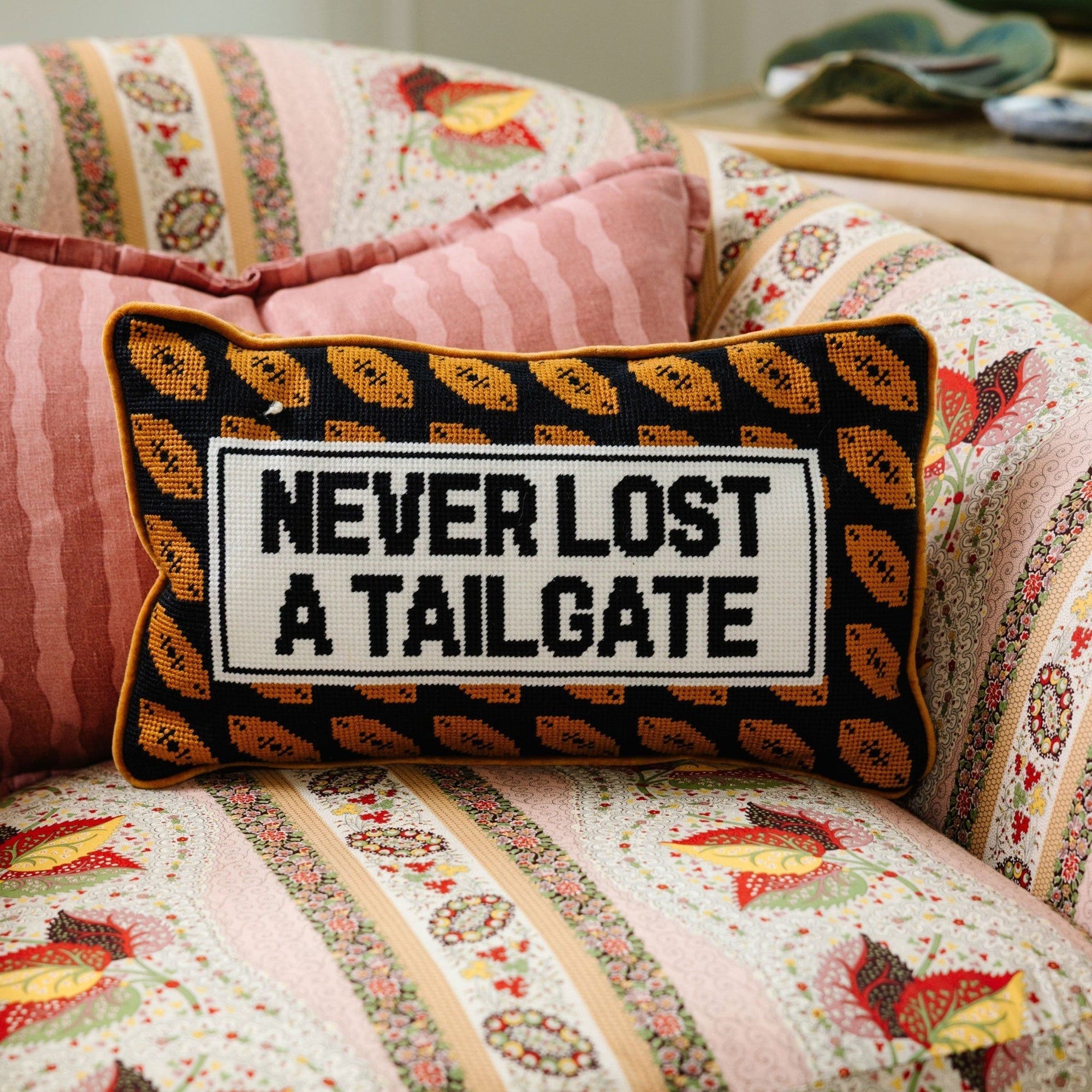 Never Lost A Tailgate Needlepoint Pillow