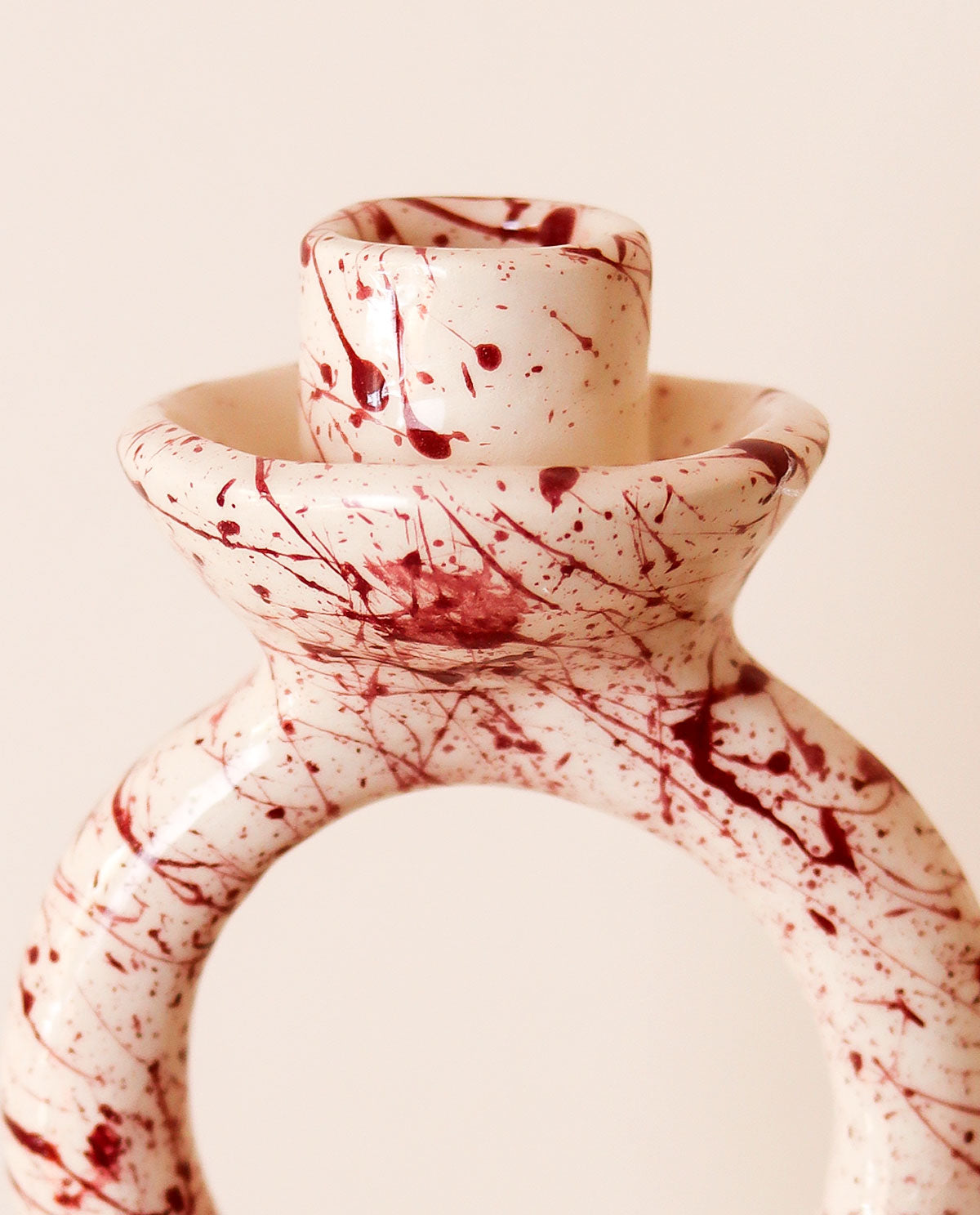 Handmade Ceramic Candlestick Purple Splash