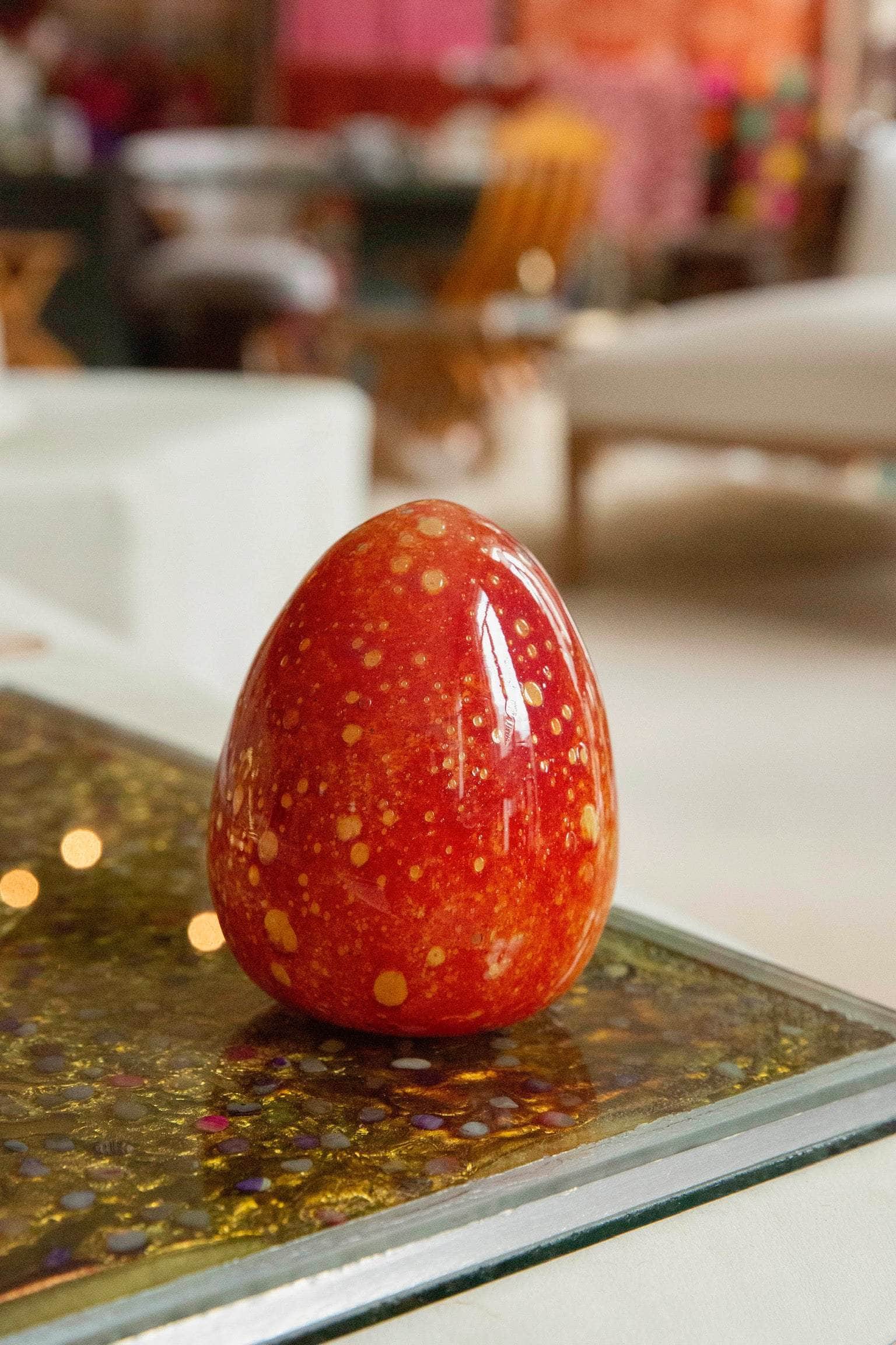 Anthologist Glass Easter Egg, Red and Gold, Large