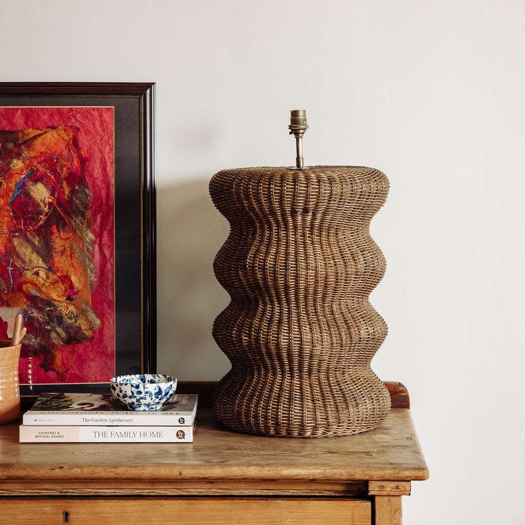 Ripple Rattan Lamp Base, Teak