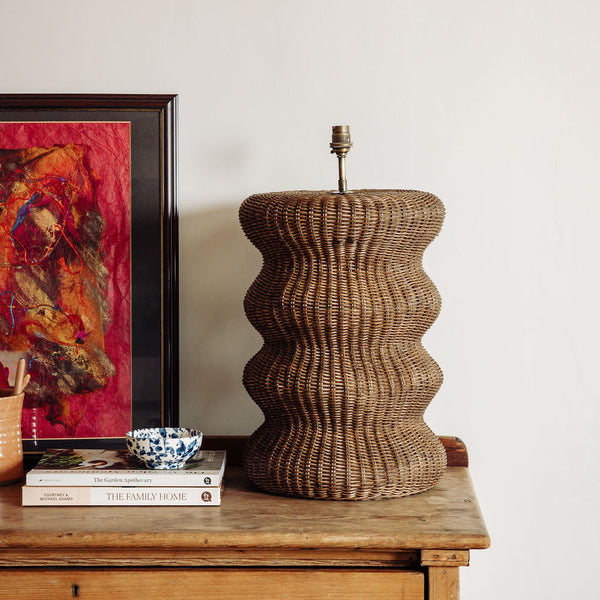 Ripple Rattan Lamp Base, Teak
