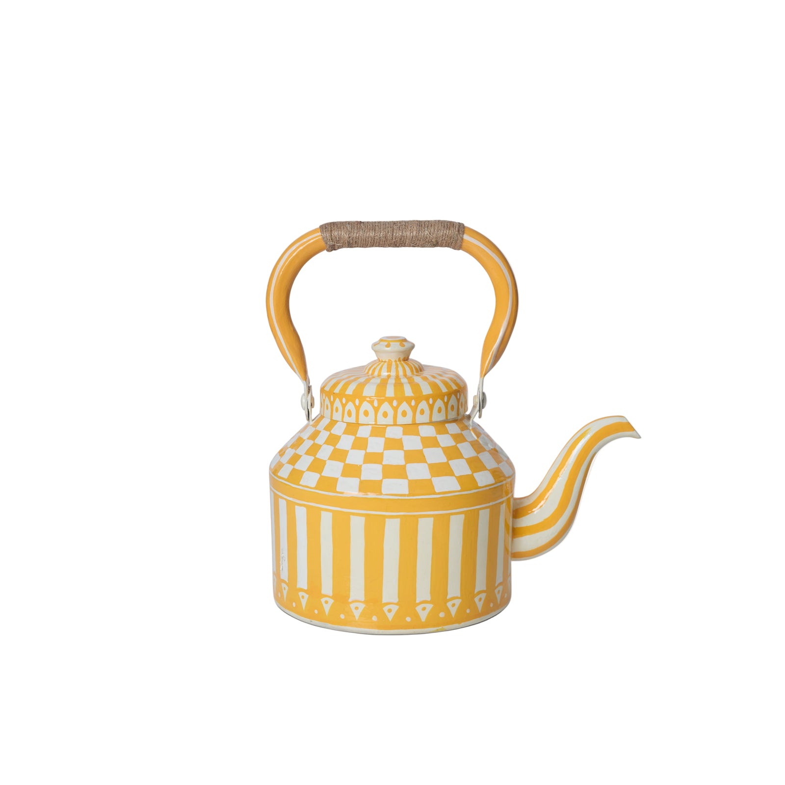 Hand Painted Tea Kettle | Yellow and White | Striped