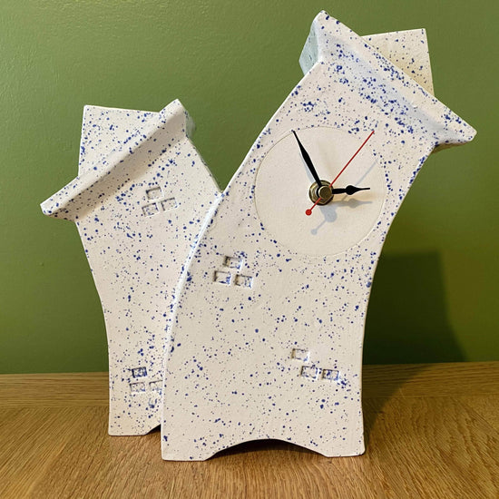 Double Ceramic Mantel Clock - Light Blue Speckle Glaze