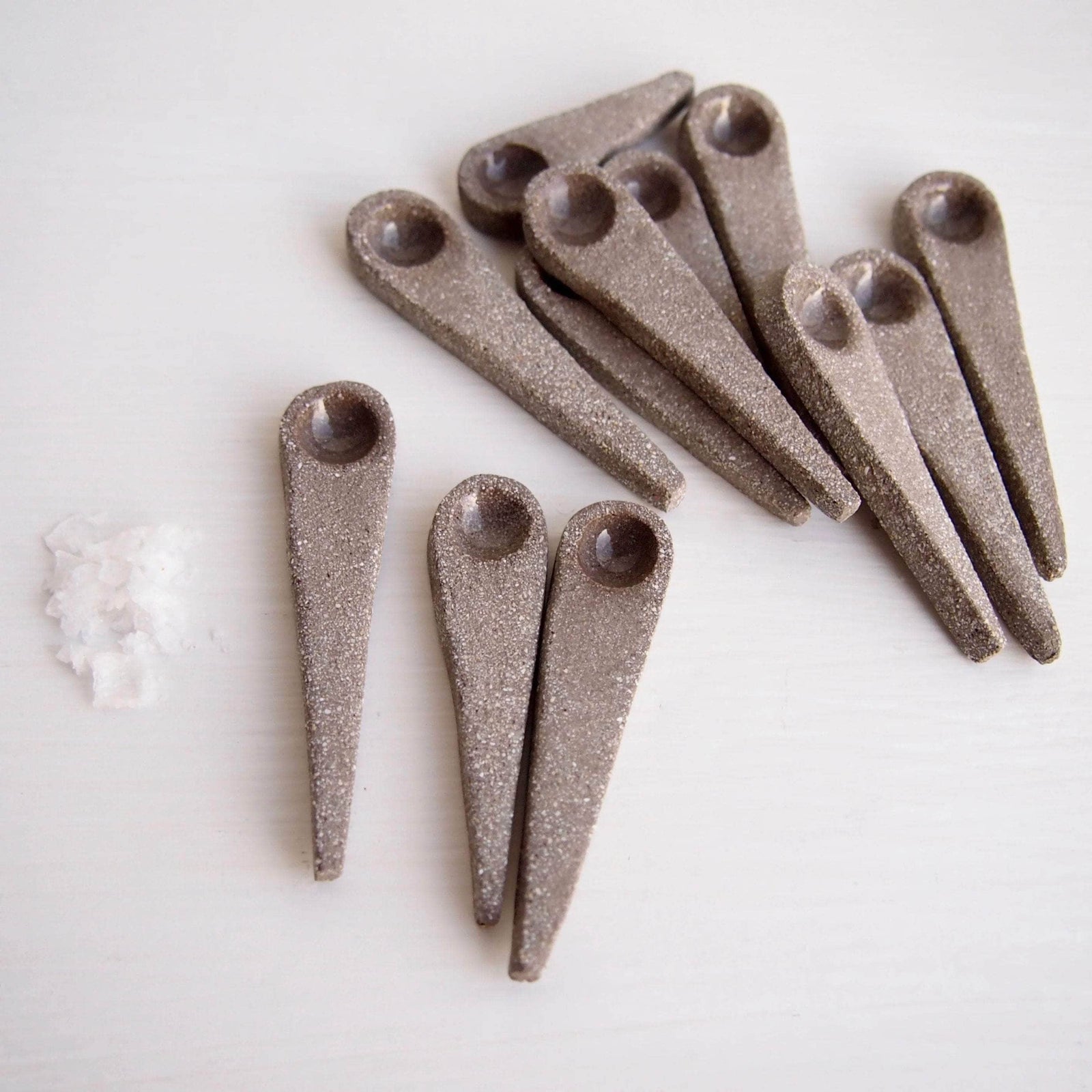 Handmade Mini Grey Ceramic Salt or Spice Spoon