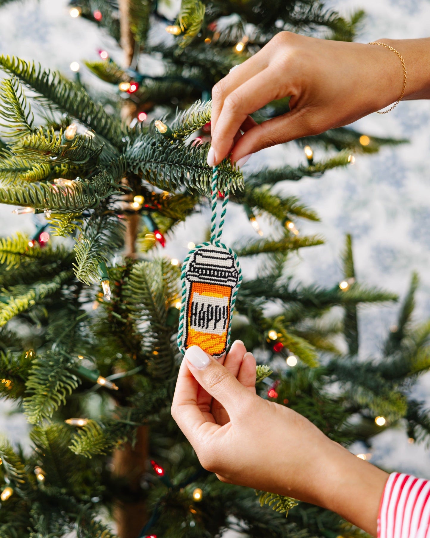 Needlepoint Icon Ornament - Happy Pills