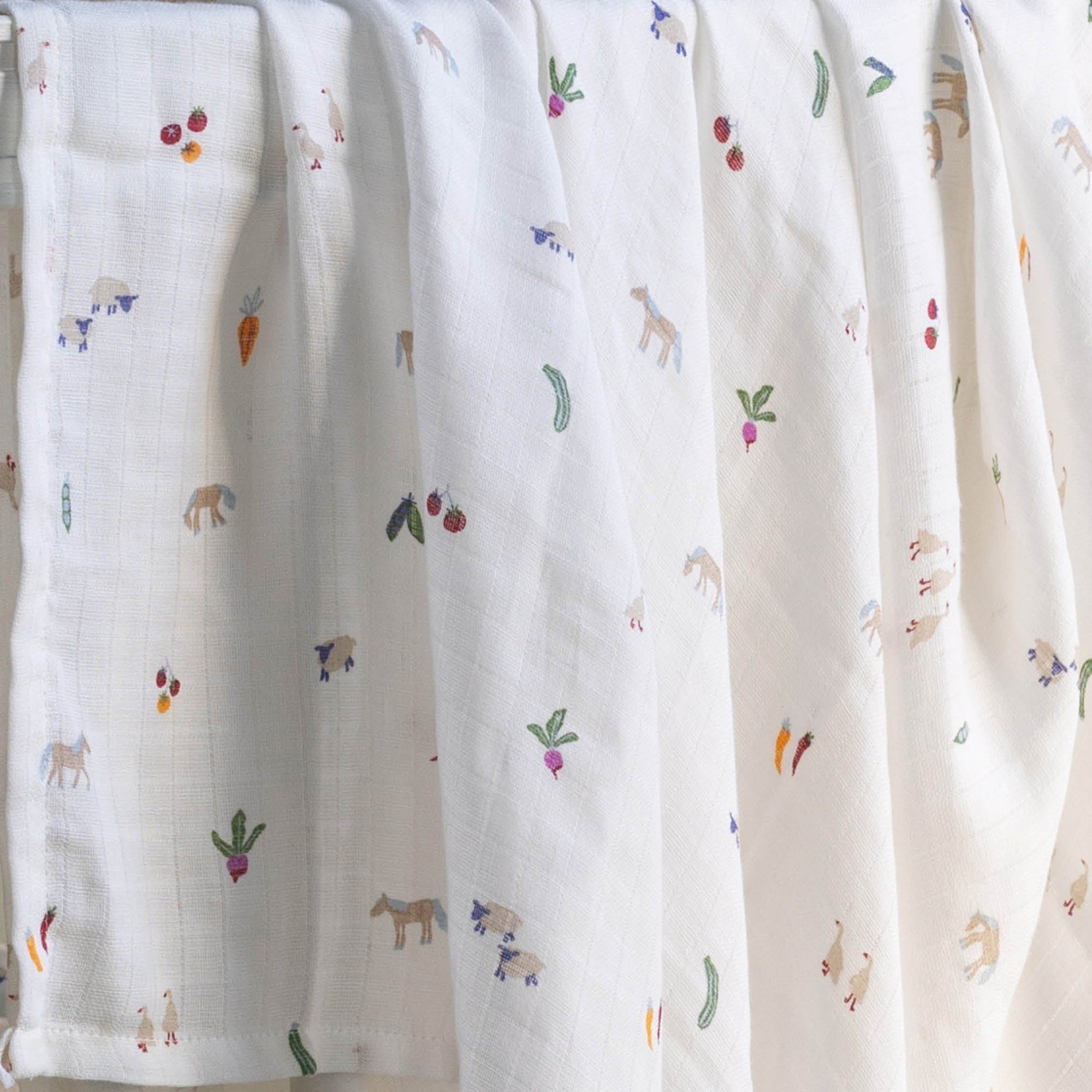 Organic Cotton Baby Muslin Swaddles, Set of 2 - Little Farm / Radish