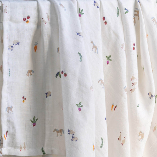 Organic Cotton Baby Muslin Swaddles, Set of 2 - Little Farm / Radish